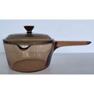 CORNING VISION WARE AMBER 1L Sauce/Gravy Pan Pot Spout W/Lid